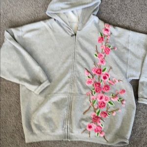 Light grey rose embroidered hoodie sweatshirt